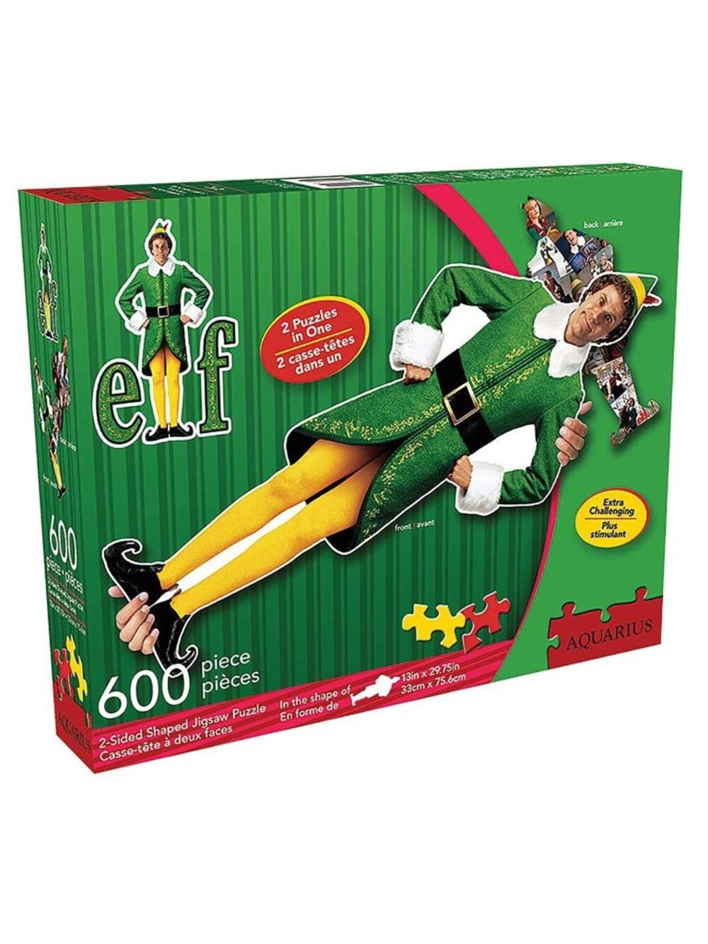 3/$88❤️new Buddy The Elf Shaped 600pc Double-Sided 2-In-1 Jigsaw Puzzle Aquarius